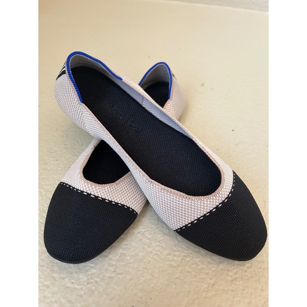 Rothys The Square Tuxedo Black Cream Cap Toe Ballet Flats Size 9